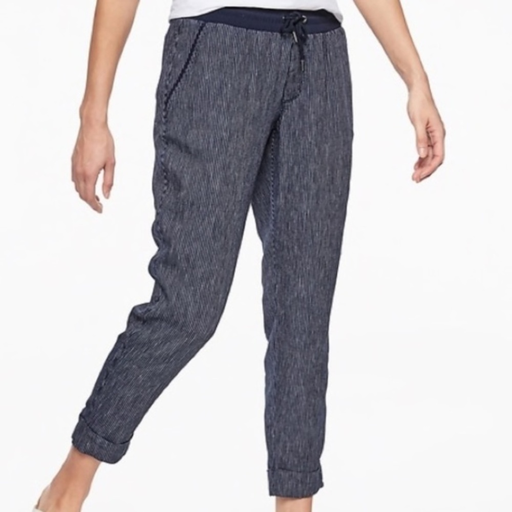 Athleta Bali Linen Striped Ankle Pant Sz 4